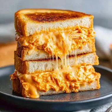 Buffalo Chicken Grilled Cheese Sandwich with melted cheese and spicy chicken