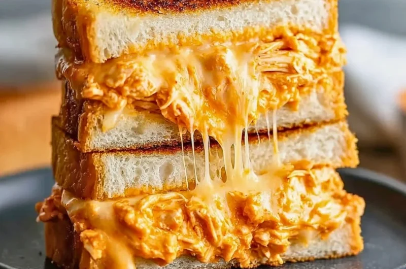 Buffalo Chicken Grilled Cheese Sandwich with melted cheese and spicy chicken