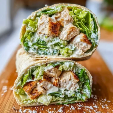 Chicken Caesar salad wraps with romaine, chicken, and Caesar dressing wrapped in a tortilla