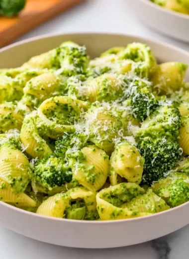 Delicious bowl of easy healthy broccoli pasta with fresh ingredients.