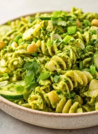 Delicious and colorful Green Goddess Pasta Salad with fresh vegetables.