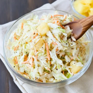 A bowl of delicious Hawaiian Coleslaw made with fresh ingredients.
