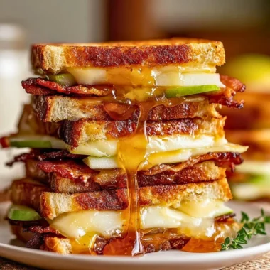 Delicious hot honey apple cheddar beef bacon grilled cheese sandwich