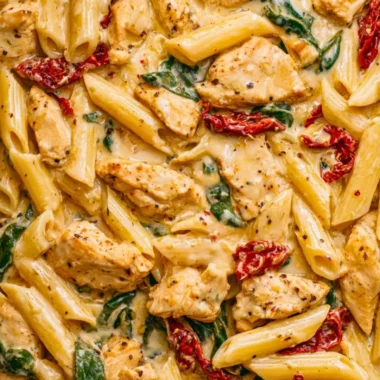 Delicious Marry Me Chicken Pasta garnished with herbs and pasta on a plate.