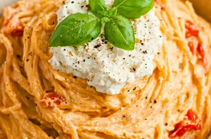 Creamy Roasted Tomato and Garlic Ricotta Pasta served in a bowl
