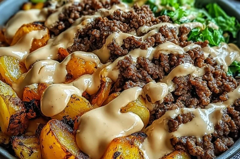 Delicious Smash Burger Bowl with fresh ingredients and savory toppings