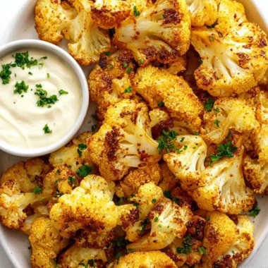 Crispy air fryer cauliflower served on a plate with herbs and spices
