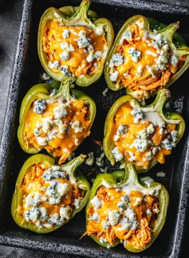Delicious Buffalo Chicken Stuffed Peppers with spicy filling
