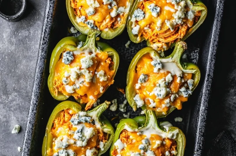 Delicious Buffalo Chicken Stuffed Peppers with spicy filling