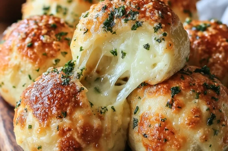 Delicious buttery garlic cheese bombs fresh out of the oven.