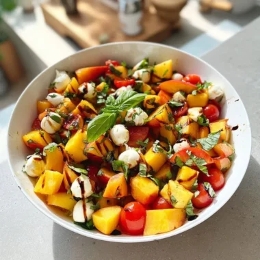 Chopped Peach Caprese Salad with fresh peaches, mozzarella, and basil