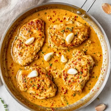 Creamy garlic chicken skillet dish, Paleo, Whole30, Keto-friendly recipe