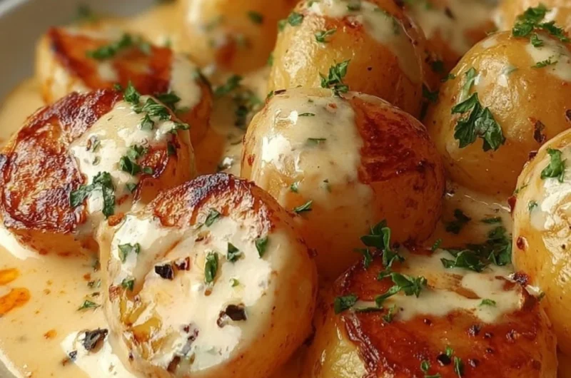 Creamy garlic sauce baby potatoes, a flavorful side dish recipe