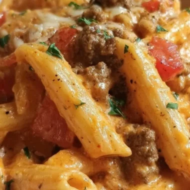 Delicious creamy Rotel pasta with ground beef served in a bowl