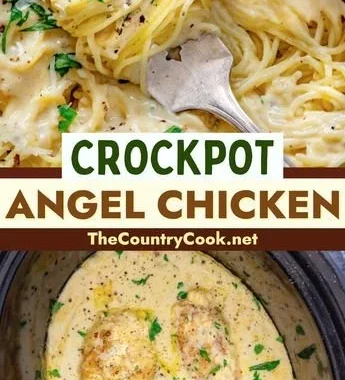 Crock Pot Angel Chicken dish served with rice and vegetables