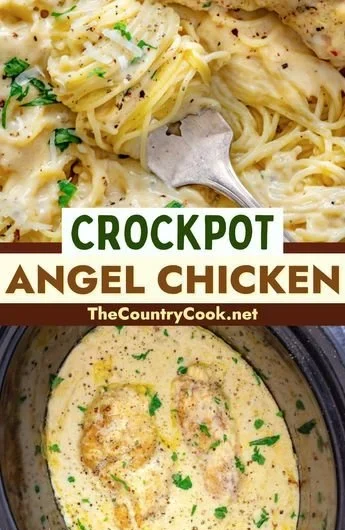 Crock Pot Angel Chicken dish served with rice and vegetables