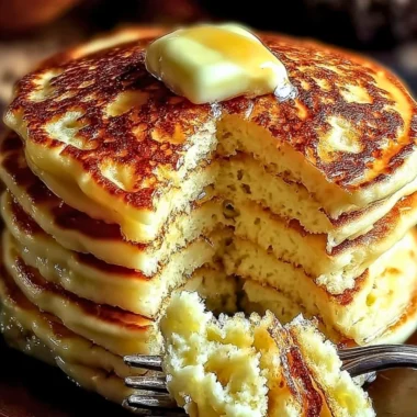 Flourless cottage cheese pancakes stacked and ready to serve with toppings