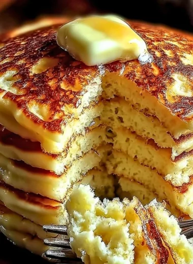 Flourless cottage cheese pancakes stacked and ready to serve with toppings