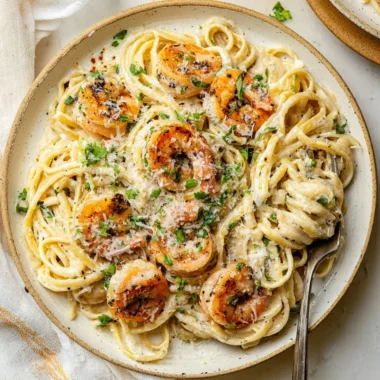 Delicious Garlic Shrimp Pasta with herbs and spices served in a bowl