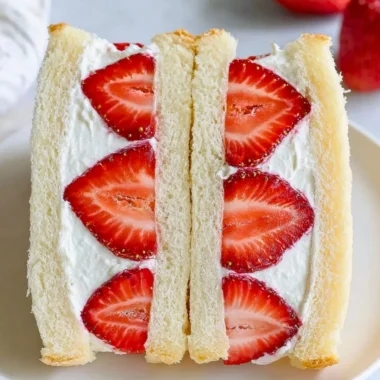 Delicious Japanese strawberry sandwich with fresh strawberries and cream
