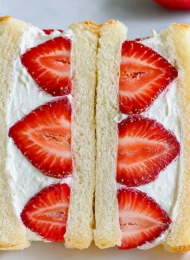 Delicious Japanese strawberry sandwich with fresh strawberries and cream