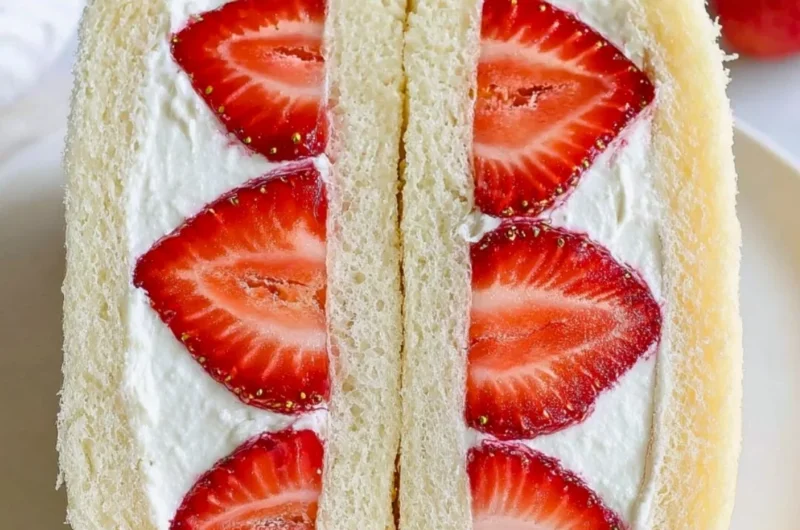 Delicious Japanese strawberry sandwich with fresh strawberries and cream