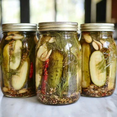 Homemade killer spicy garlic dill pickles in a jar