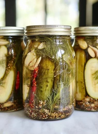 Homemade killer spicy garlic dill pickles in a jar
