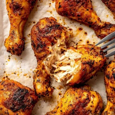 Seasoned crispy chicken drumsticks on a platter