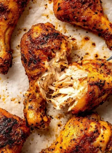 Seasoned crispy chicken drumsticks on a platter
