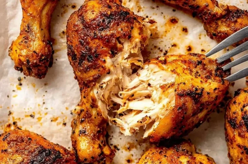 Seasoned crispy chicken drumsticks on a platter
