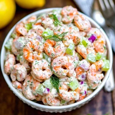 Delicious shrimp salad with fresh veggies and zesty dressing