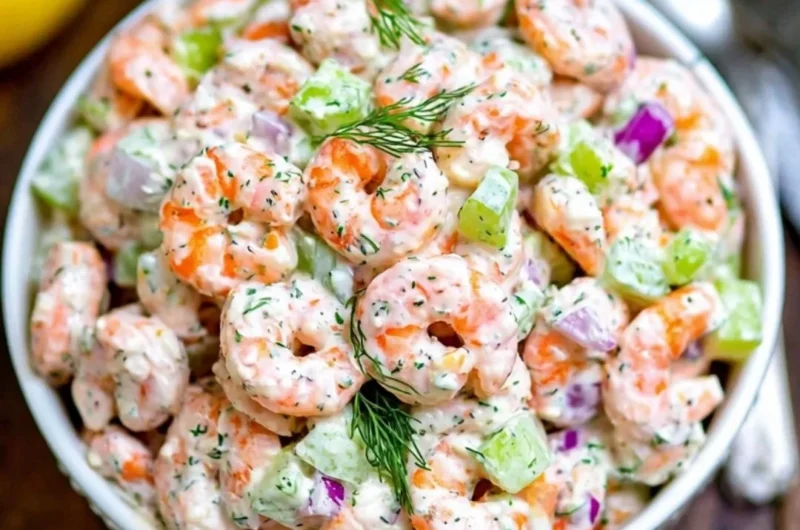 Delicious shrimp salad with fresh veggies and zesty dressing