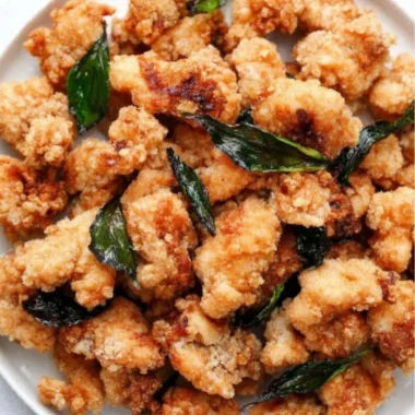 Delicious Taiwanese popcorn chicken served with herbs and spices