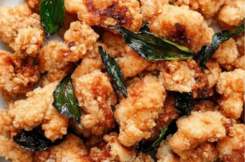 Delicious Taiwanese popcorn chicken served with herbs and spices
