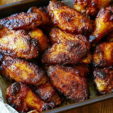 Crispy baked chicken wings served with dipping sauce on a platter