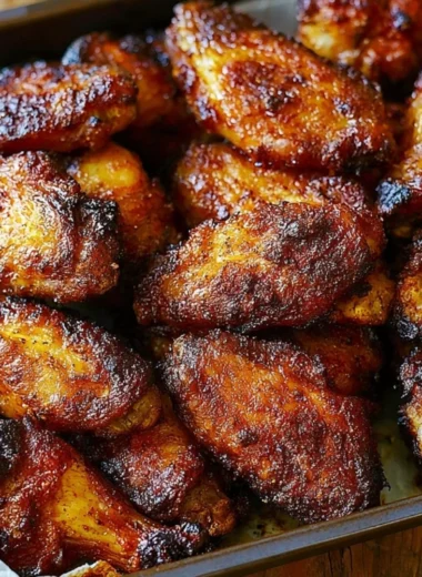 Crispy baked chicken wings served with dipping sauce on a platter