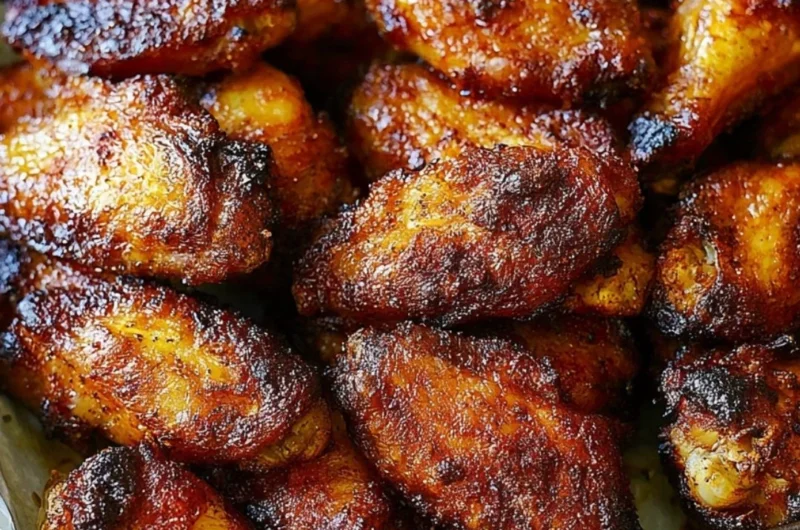 Crispy baked chicken wings served with dipping sauce on a platter