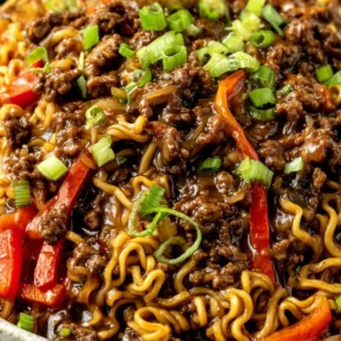 Beef Ramen Noodles Stir Fry with fresh vegetables and tender beef slices