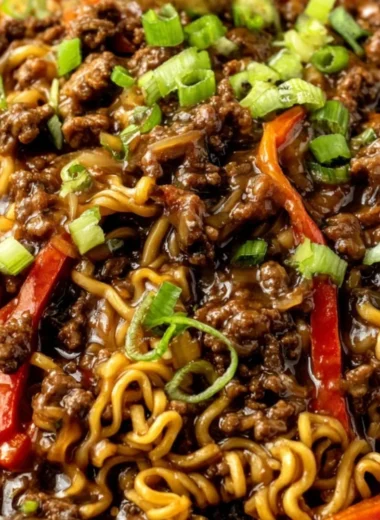 Beef Ramen Noodles Stir Fry with fresh vegetables and tender beef slices