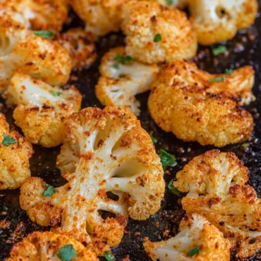 Plate of delicious oven-roasted cauliflower seasoned with herbs