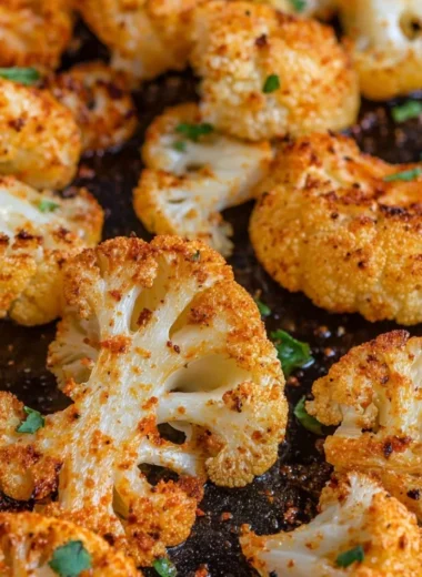 Plate of delicious oven-roasted cauliflower seasoned with herbs