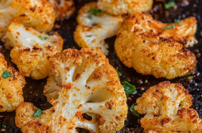 Plate of delicious oven-roasted cauliflower seasoned with herbs
