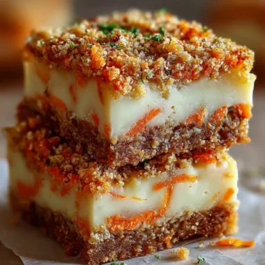Delicious Carrot Cake Cream Cheese Bars with frosting on a wooden table