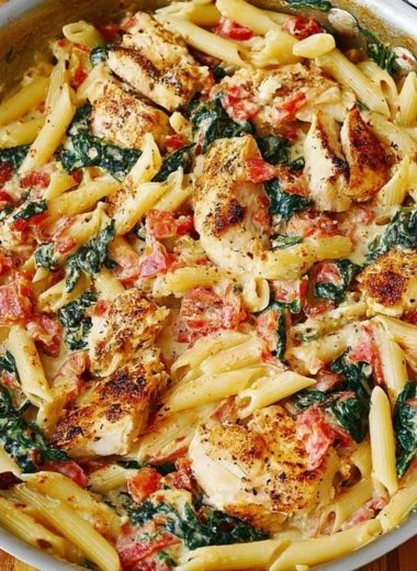 Chicken bacon with spinach and tomatoes in garlic cream sauce dish