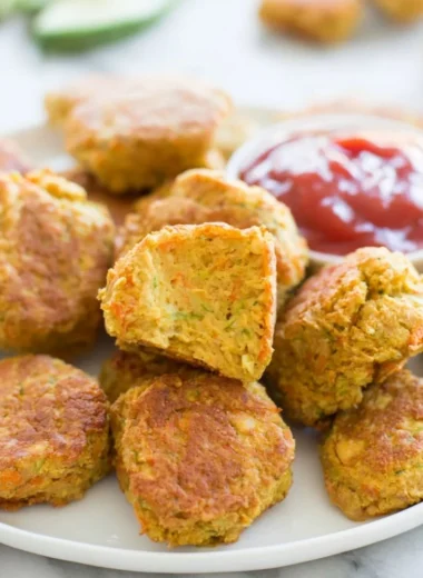 Plate of crispy Chickpea Nuggets with dipping sauce