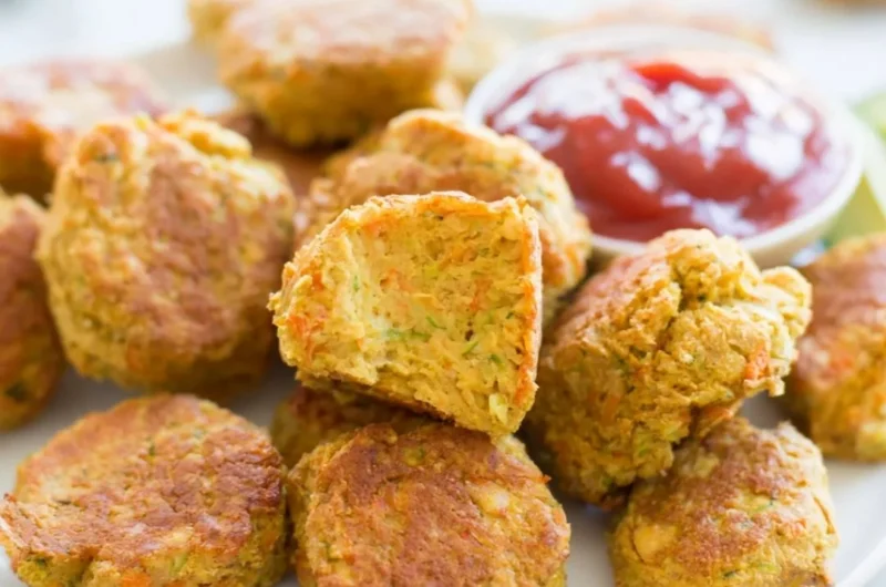 Plate of crispy Chickpea Nuggets with dipping sauce