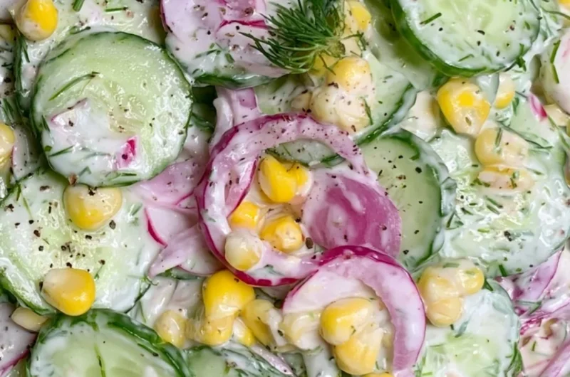 Colorful summer salad with fresh vegetables and herbs