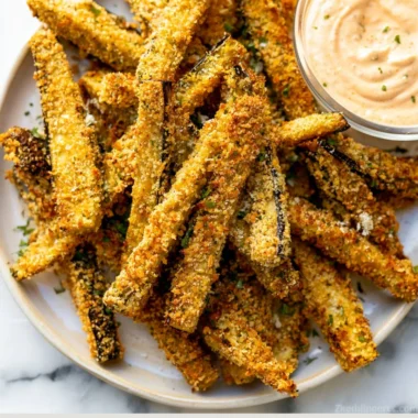 Cozy crispy eggplant fries served with dipping sauce.