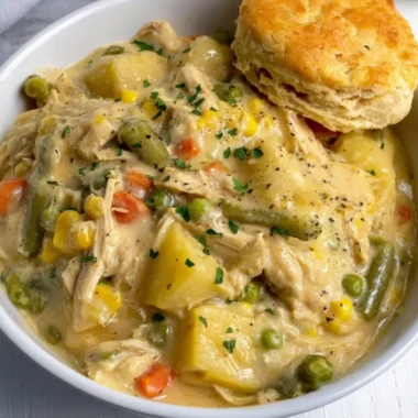Delicious Crock Pot Chicken Pot Pie with vegetables and flaky crust